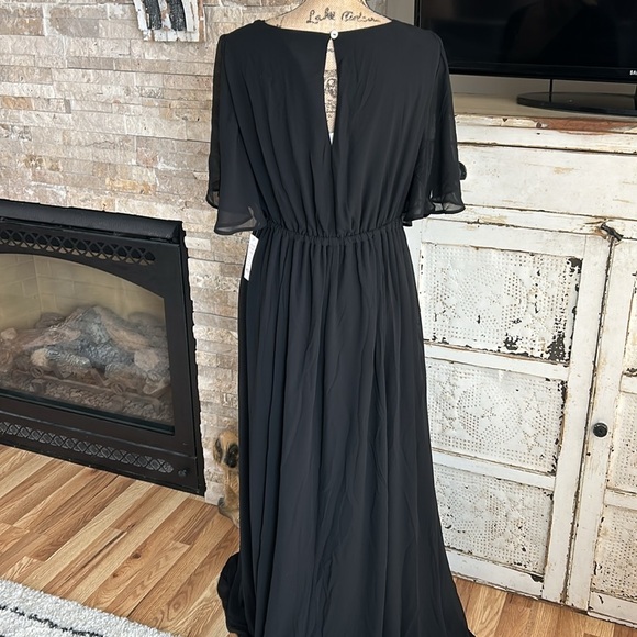 Show Me Your Mumu black chiffon bridesmaid dress full skirt flare short sleeve - Picture 11 of 16